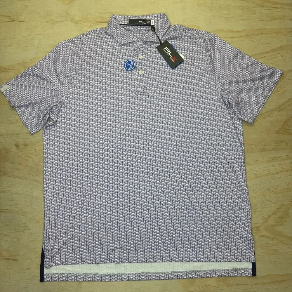 NEW RLX Ralph Lauren Golf Purple Navy Bee Print Performance Polo Shirt XL - Picture 1 of 14